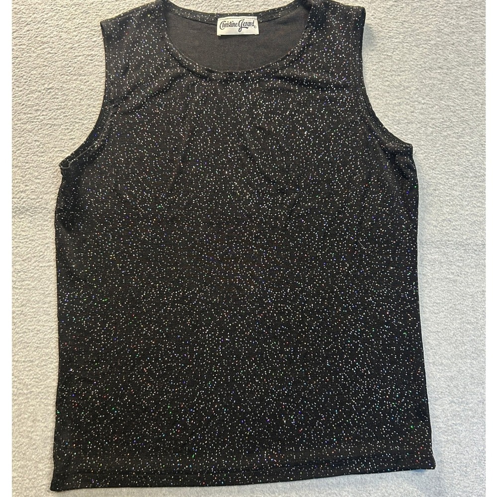 Christine Gerard Sleeveless Party Tank Top Womens Small Black Glitter Sparkle